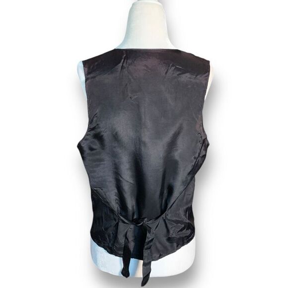 Vintage Christmas Wreath Print Button-Up Black Red Vneck Waistcoat Vest - Picture 3 of 10